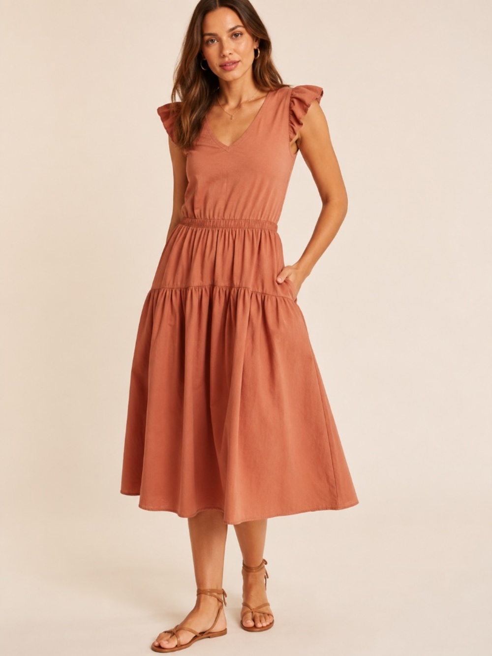 Nation‎ LTD Iliana Cottagecore Midi Dress Womens Medium Rose Mojave Ruffle